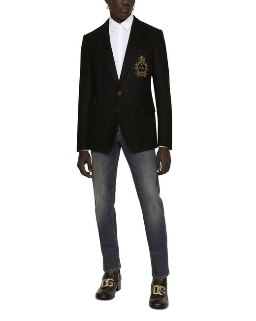 Dolce & Gabbana Einreihige Jacke aus Wolle und Kaschmir mit Patch in Black für Herren