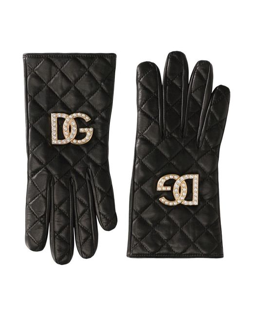 Dolce & Gabbana Black Quilted Nappa Leather Gloves