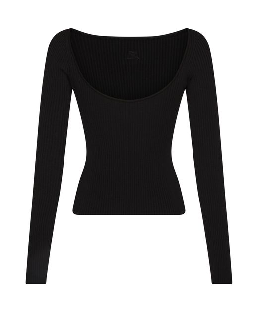 Courreges Black Rib Knit Sweater With Bare Shoulders