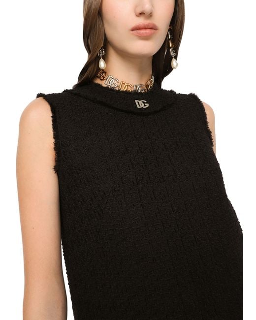 Dolce & Gabbana Black Sleeveless Raschel Tweed Dress