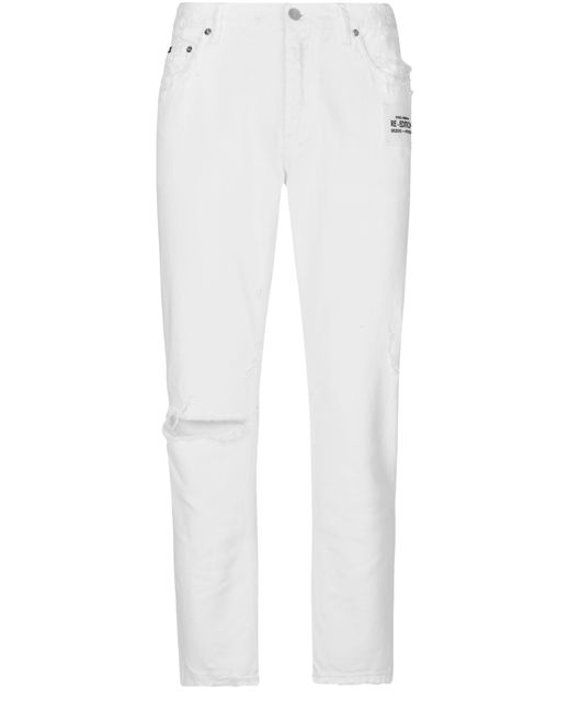 Dolce & Gabbana White Loose Jeans With Rips And Abrasions for men