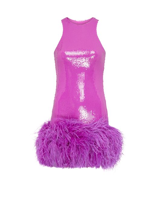 David Koma Purple Feather Sleaveless Mini Dress
