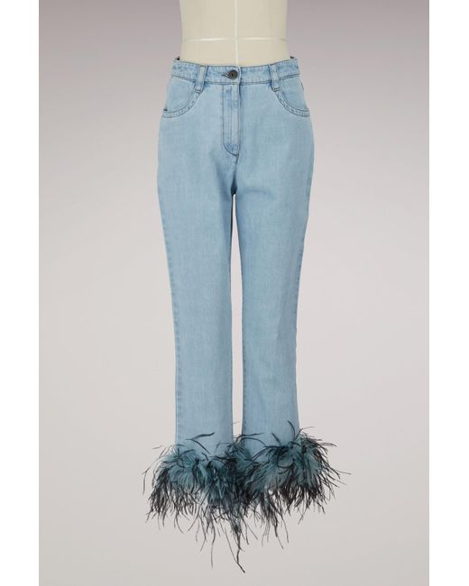 Prada Blue Feather Hem Jeans