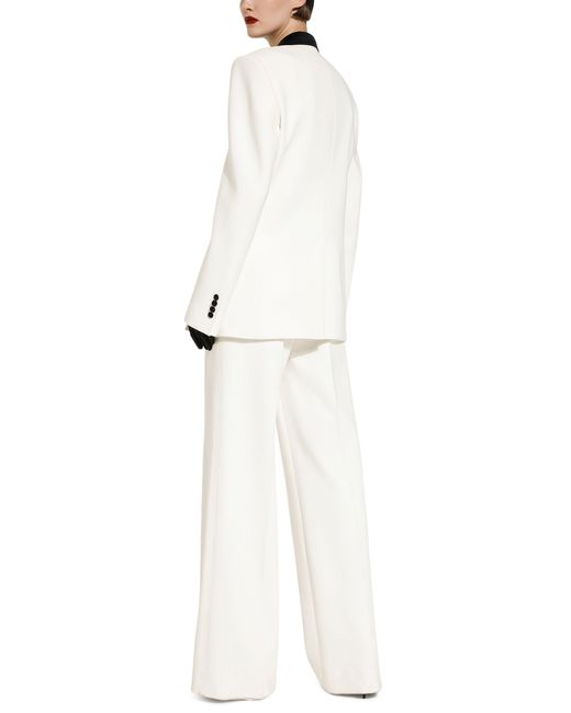 Dolce & Gabbana White Zweireihige Jacke aus Woll-Crêpe