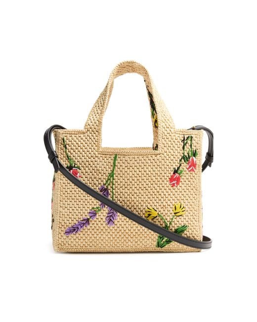 Loewe Metallic Font Flowers Small Raffia Tote Bag