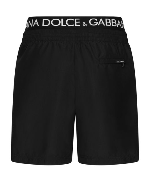 Dolce & Gabbana Black Mid-Length Swim Trunks With Branded Band for men