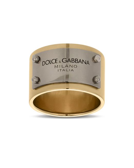 Dolce & Gabbana Metallic Engraved-logo Plaque Band Ring for men