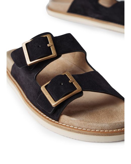 Brunello Cucinelli Black Two-strap Leather Sandals for men