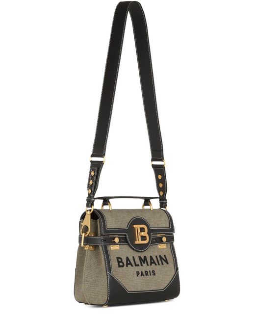 Balmain B-buzz 23 Canvas Bag With Leather Inserts In Metallic | Lyst