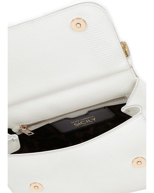 Dolce & Gabbana White Medium Iguana-Print Sicily Bag