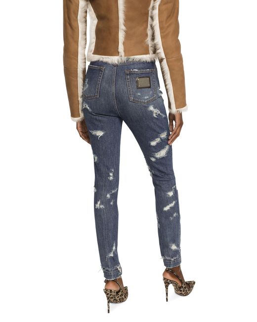 Dolce & Gabbana Blue Skinny-Fit Jeans mit Rissen