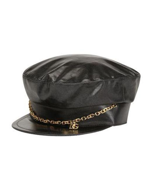 Dolce & Gabbana Black Baker Boy Hat With Dg Logo Chain