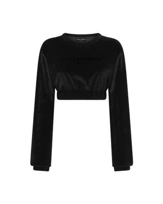Dolce & Gabbana Black Cropped Sweatshirt With Embroidery