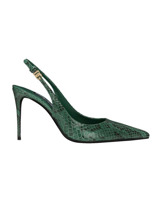 Dolce & Gabbana Green Python Skin Slingbacks