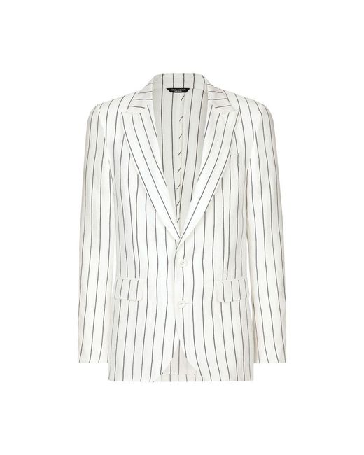Dolce & Gabbana White Single-breasted Linen Jacket for men