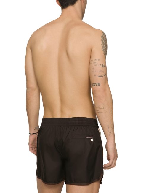 Dolce & Gabbana Black Short Swim Trunks With Contrast Bands for men