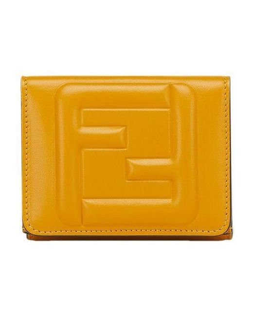 Fendi Yellow Ff Cube Micro Trifold Wallet