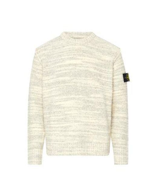 Stone Island White Round Neck Sweater With Logo Patch for men