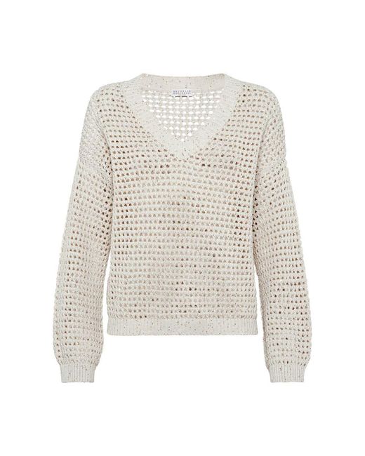 Brunello Cucinelli White Dazzling Net Sweater