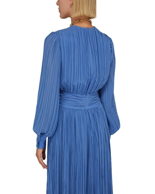 Rochas Blue Maxi Pleated Dress