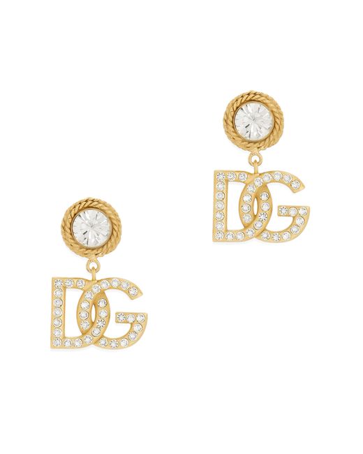 Dolce & Gabbana Metallic Earrings With Rhinestones And Dg Logo