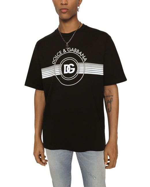 Dolce & Gabbana Black Cotton Interlock T-Shirt With Logo Print for men