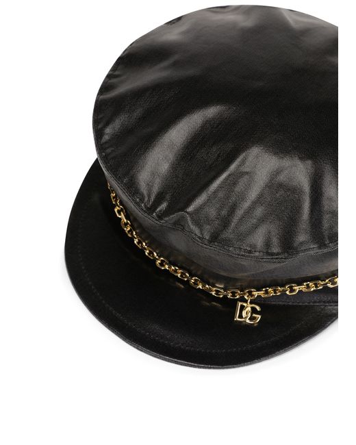 Dolce & Gabbana Black Baker Boy Hat With Dg Logo Chain