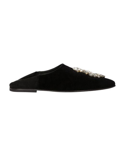 Dolce & Gabbana Black Velvet Slippers With Brooch Embellishment for men