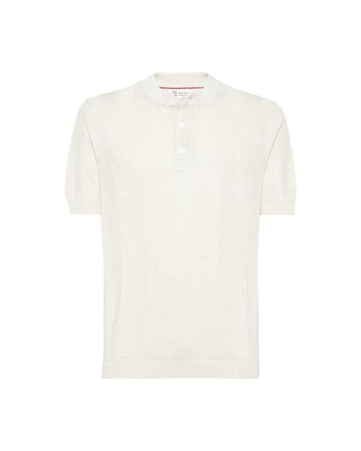 Brunello Cucinelli White Knit T-Shirt for men