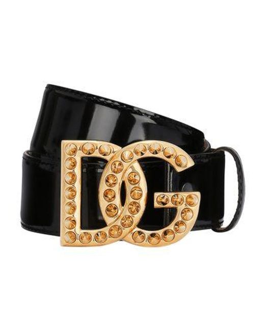 Dolce & Gabbana Black Polished Calfskin Belt With Dg Logo