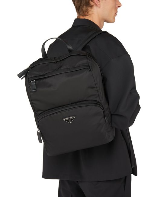 Prada Rucksack aus Re-Nylon und Saffiano-Leder in Black für Herren