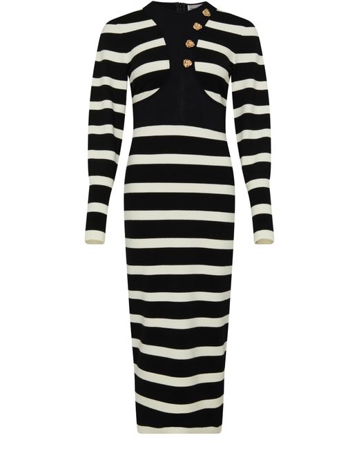 Alexander McQueen Black Striped Round-neck Wool-blend Midi Dres