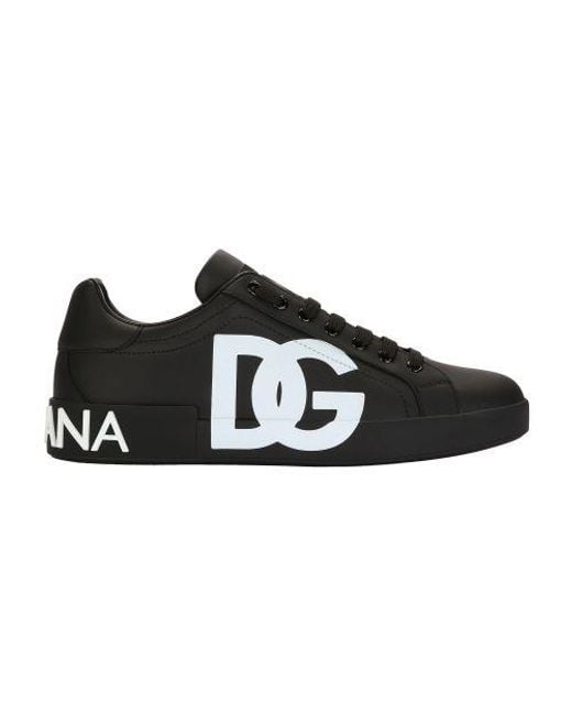 Dolce Gabbana Calfskin Nappa Portofino Sneakers With Dg Logo