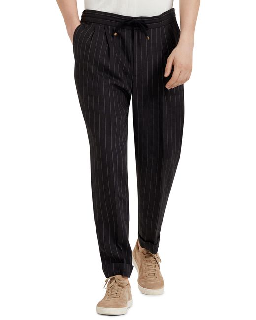 Brunello Cucinelli Black Striped Linen Trousers for men