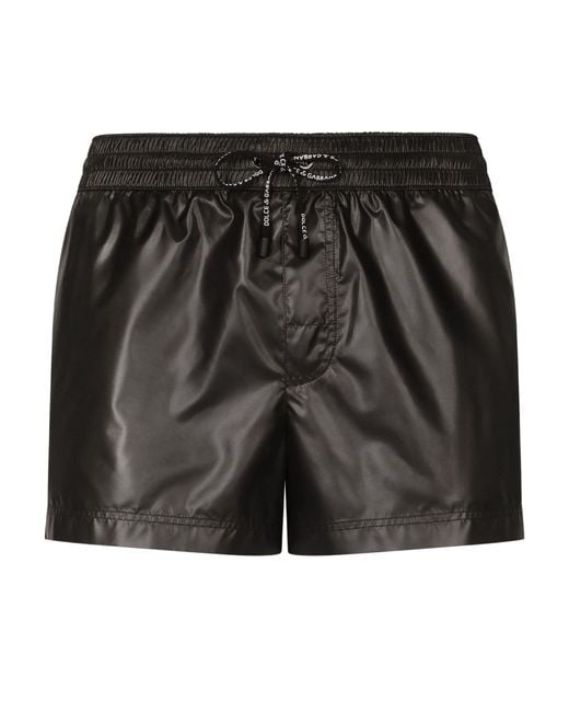 Dolce & Gabbana Black Logo Tape Short Nylon Swim Trunks for men