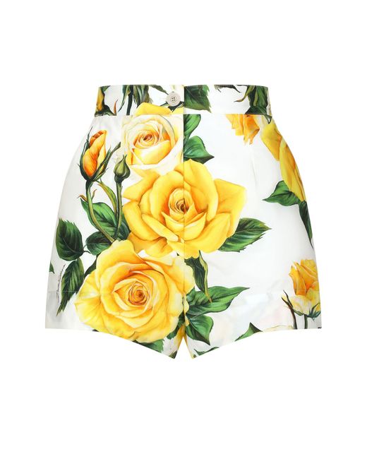 Dolce & Gabbana Yellow Poplin Floral Shorts