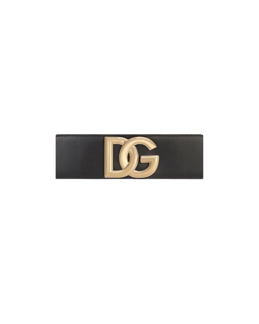Dolce & Gabbana Black Gürtel aus Stretchband und Lux-Leder mit DG-Logo