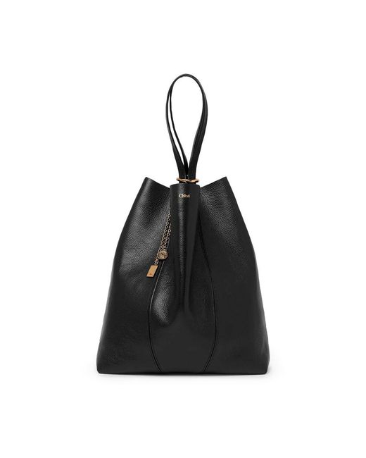 Chloé Black Cabas-Tasche Aus Genarbtem Leder Spin