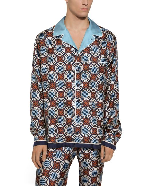 Dolce & Gabbana Blue Printed Silk Shirt for men