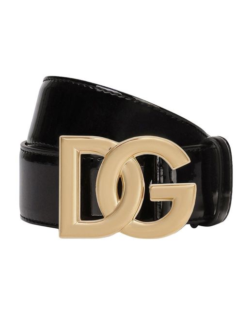 Dolce & Gabbana Black Patent Leather Belt With Dg Logo