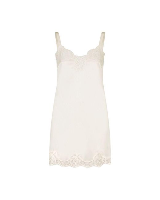 Dolce & Gabbana White Satin Lingerie-Style Slip With Lace Detailing