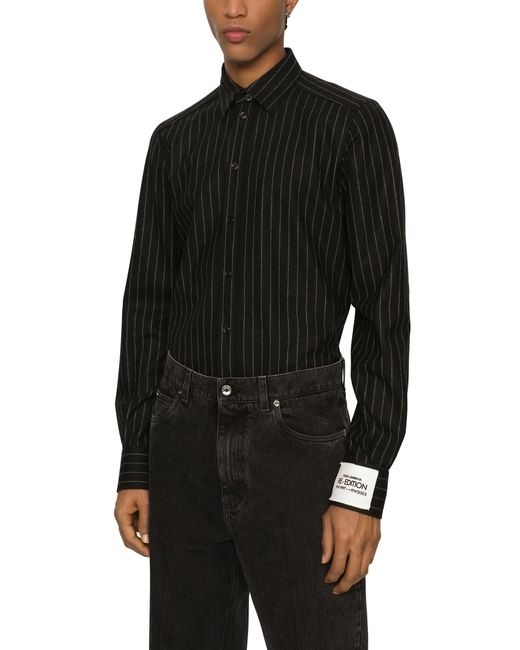 Dolce & Gabbana Black Stretch Wool Flannel Shirt for men