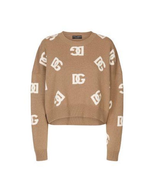 Dolce & Gabbana Natural Cropped Wool Sweater With Inlay