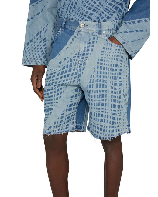Loewe Blue Cotton Denim Shorts With Print for men