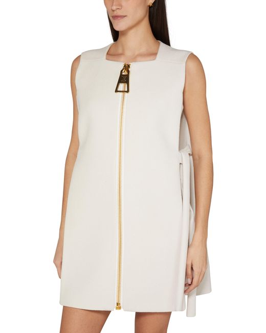 Louis Vuitton White Kleid mit seitlichen Bindebändern und oversized Reißverschluss