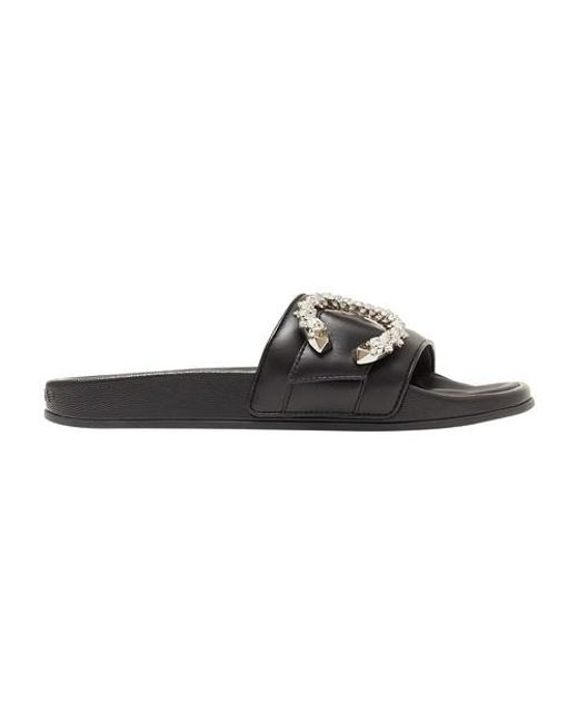 Jimmy Choo Fallon Nappa Leather Slides in Black Crystal (Black) | Lyst