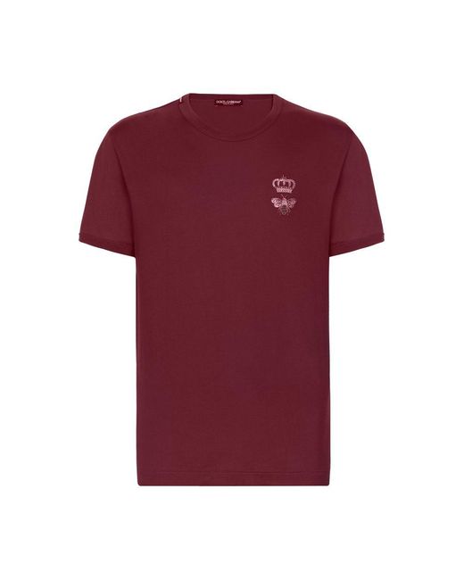 Dolce & Gabbana Red Cotton T-Shirt With Embroidery for men
