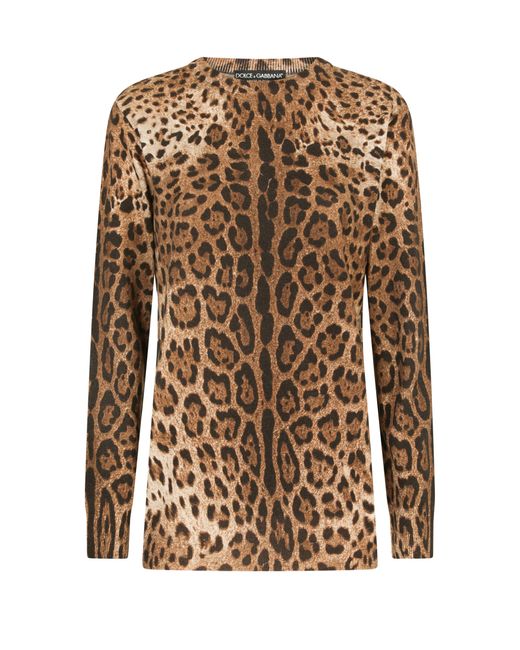 Dolce & Gabbana Brown Kaschmir-Pullover mit Leopardenprint