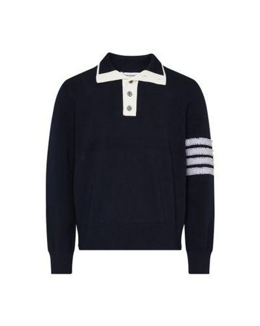 Thom Browne Blue 4-Bar Stripe Mock Neck Sweater for men