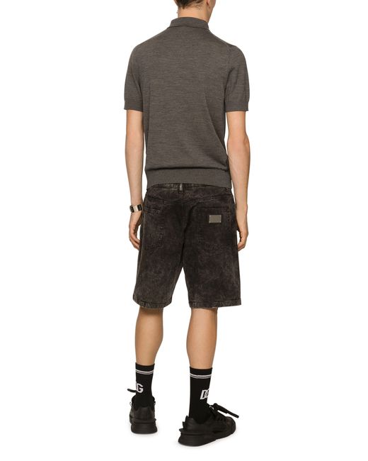 Dolce & Gabbana Black Stretch Denim Shorts With Marble Effect for men